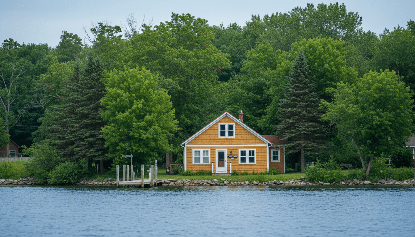 Front exterior of a waterfront home with a dock and trees in Stony Point, NY
